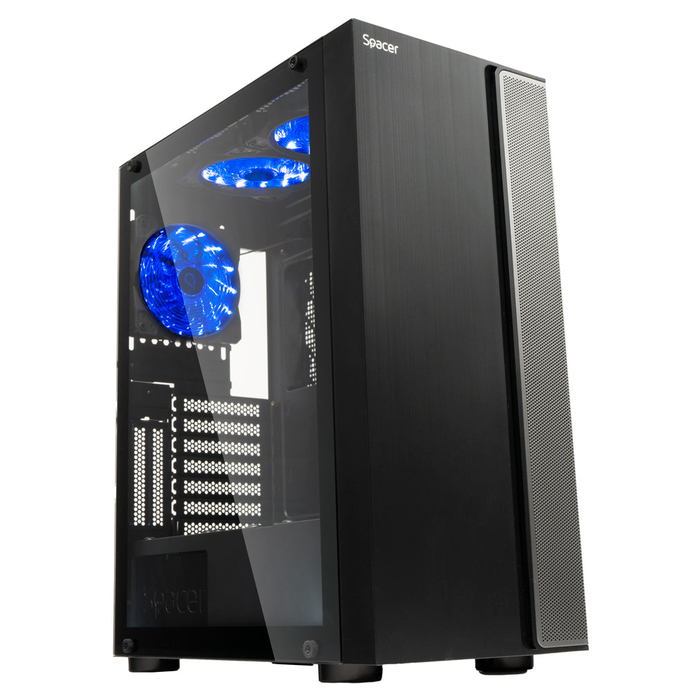 CARCASA SPACER - gaming, Middle Tower, ATX, "ICE-HERO", fara sursa, sticla securizata, 6 x fan, USB 2.0 x 2, USB 3.0 x 1, HD-Audio Jack 3.5mm x 2, mesh , " SPCS-GC-ICE-HERO"