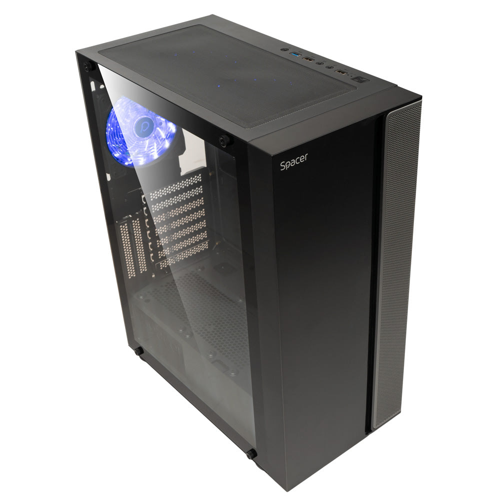 CARCASA SPACER - gaming, Middle Tower, ATX, "ICE-HERO", fara sursa, sticla securizata, 6 x fan, USB 2.0 x 2, USB 3.0 x 1, HD-Audio Jack 3.5mm x 2, mesh , " SPCS-GC-ICE-HERO"