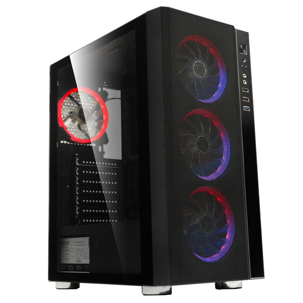 CARCASA SPACER - gaming, Middle Tower, ATX, "RAINBOW", fara sursa, sticla securizata, 4 x ARGB fan, USB 2.0 x 2, USB 3.0 x 1, HD-Audio, mesh, HUB, telecomanda, panou frontal plasa metalica+aluminiu, "SPCS-GC-RAINBOW"