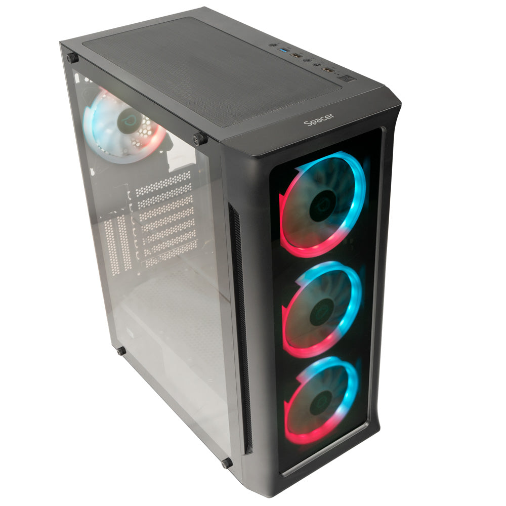 CARCASA SPACER - gaming, Middle Tower, ATX, "SHIELD", fara sursa, sticla securizata, 4 x ARGB fan, HUB, telecomanda, USB 3.0 x 1, USB 2.0 x 2, HD-AUdio, Jack 3.5mm x 2 ,"SPCS-GC-SHIELD"