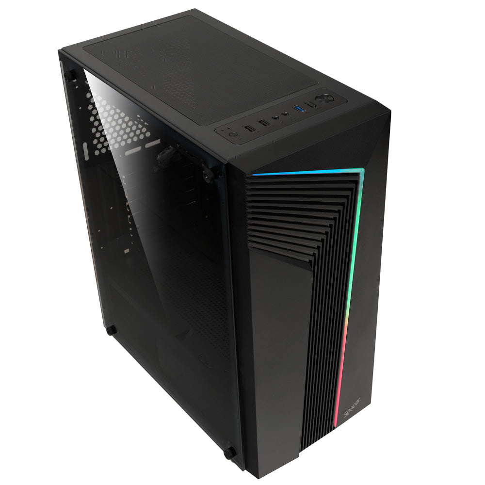 CARCASA SPACER - gaming, Middle Tower, ATX, "WARRIOR", fara sursa, sticla securizata, USB 2.0 x 2, USB 3.0 x 1, HD Audio x 2, PSU shroud, banda LED RGB, black "SPCS-GC-WARRIOR"
