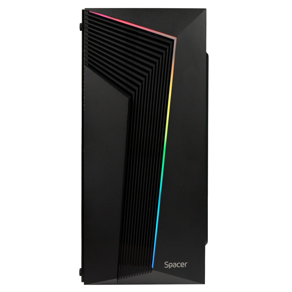 CARCASA SPACER - gaming, Middle Tower, ATX, "WARRIOR", fara sursa, sticla securizata, USB 2.0 x 2, USB 3.0 x 1, HD Audio x 2, PSU shroud, banda LED RGB, black "SPCS-GC-WARRIOR"