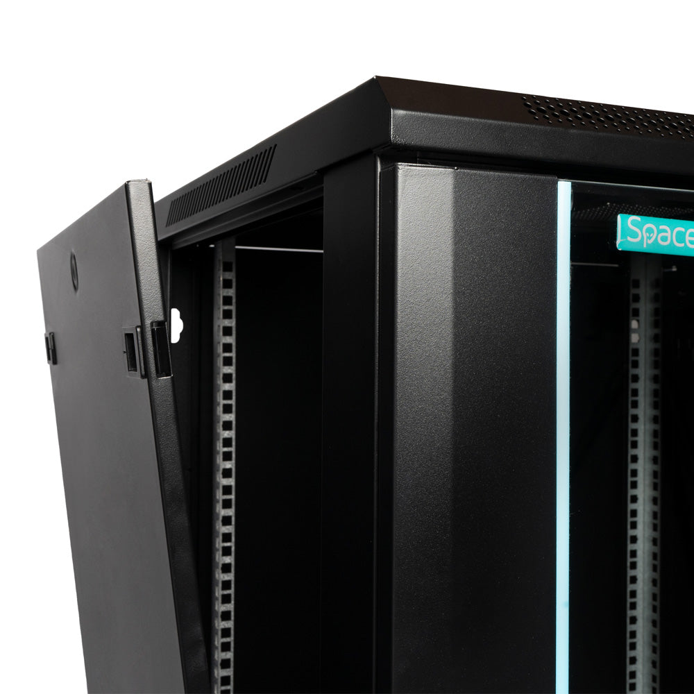 CABINET 19" SPACER 18U 600x600mm, fixare pe perete, Flatpack (dezasamblat), Black, usa sticla cu blocare, panouri detasabile, otel 1.5mm, sarcina maxima 60Kg, "SPCW-18U-600-BK-03"