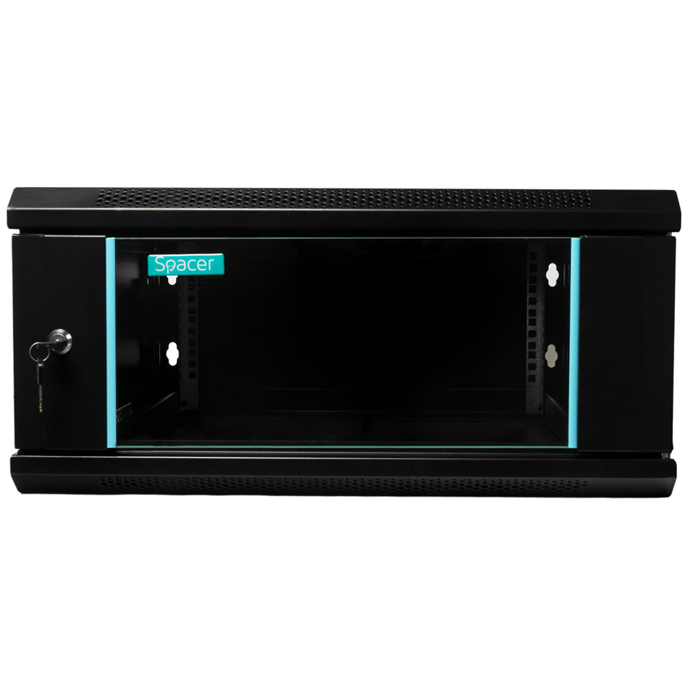 CABINET 19" SPACER 4U 600x600mm, fixare pe perete, Flatpack (dezasamblat), Black, usa sticla cu blocare, panouri detasabile, otel 1.5mm, sarcina maxima 60Kg, "SPCW-4U-600-BK-03"
