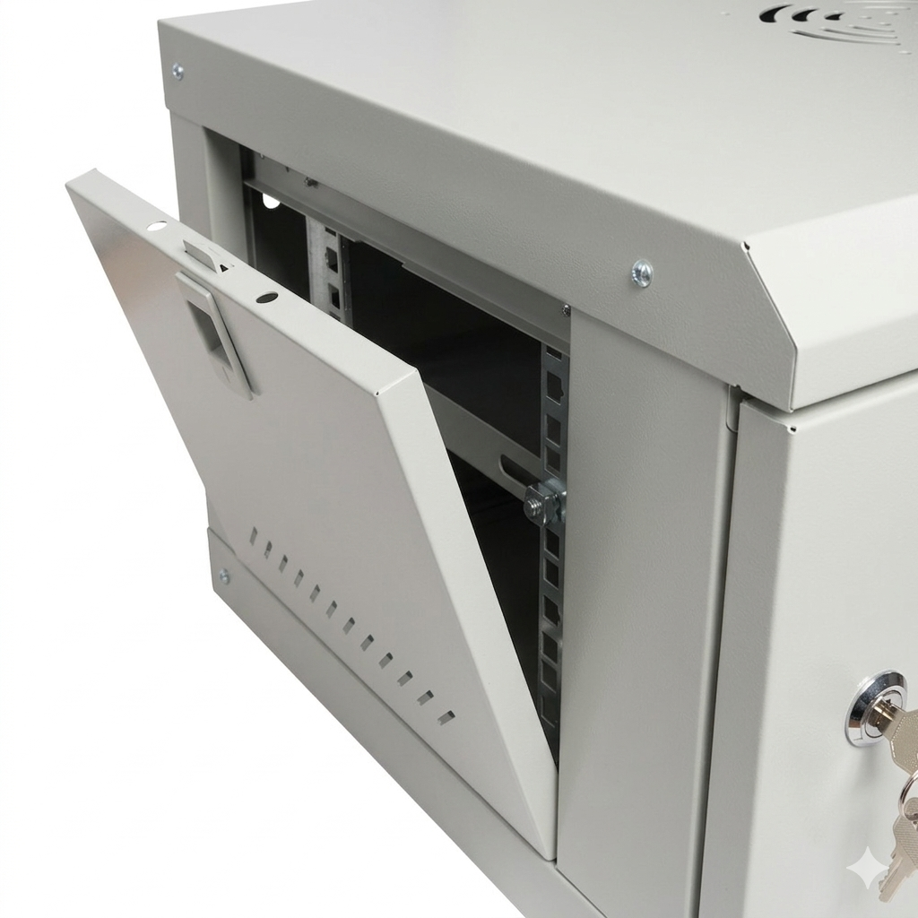 CABINET 19" SPACER 6U 500x450mm, fixare pe perete, Flatpack (dezasamblat), Grey, usa sticla cu blocare, panouri detasabile, otel 1mm, sarcina maxima 25Kg, contine un raft, "SPCW-6U-450-GR-02"