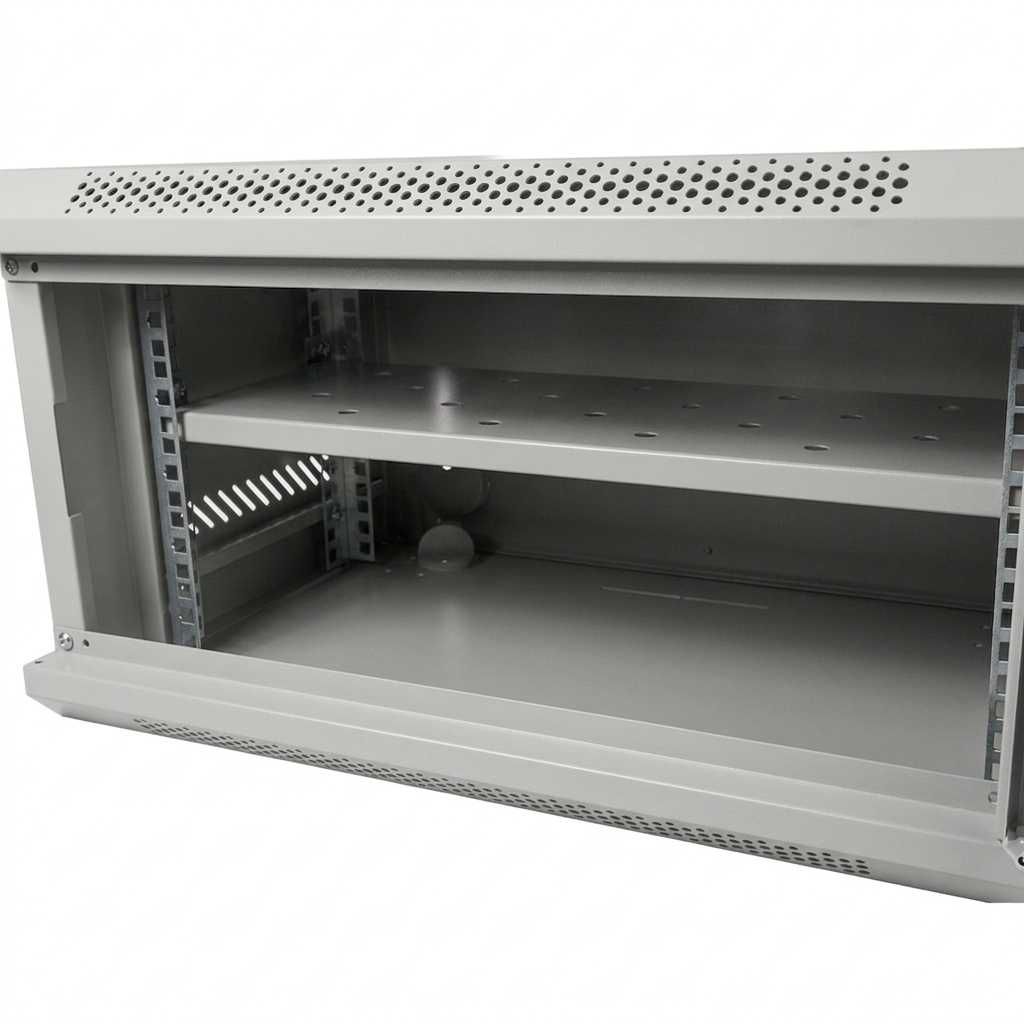 CABINET 19" SPACER 6U 500x400mm, fixare pe perete, Flatpack (dezasamblat), Grey, usa sticla cu blocare, panouri detasabile, otel 1mm, sarcina maxima 25Kg, contine un raft, "SPCW-6U-400-GR-02"