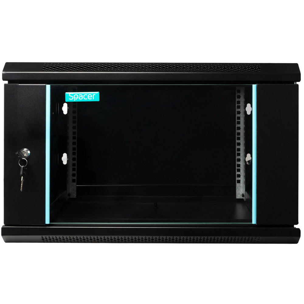 CABINET 19" SPACER 6U 600x450mm, fixare pe perete, Flatpack (dezasamblat), Black, usa sticla cu blocare, panouri detasabile, otel 1.5mm, sarcina maxima 60Kg, "SPCW-6U-450-BK-03"