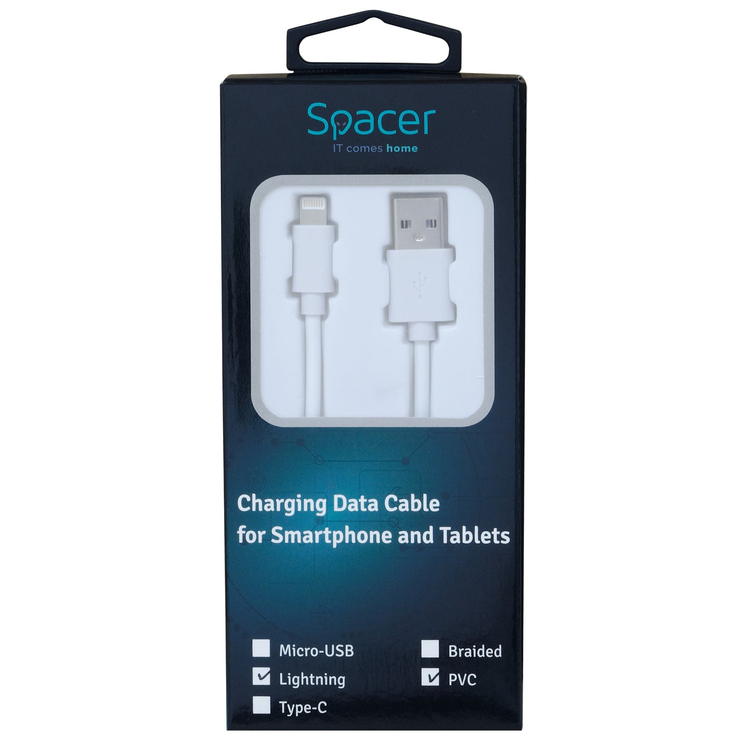 CABLU alimentare si date SPACER, pt. smartphone, USB 2.0 (T) la Lightning (T), pentru Iphone,PVC,Retail pack, 0.5m, White,&nbsp; "SPDC-LIGHT-PVC-W-0.5"