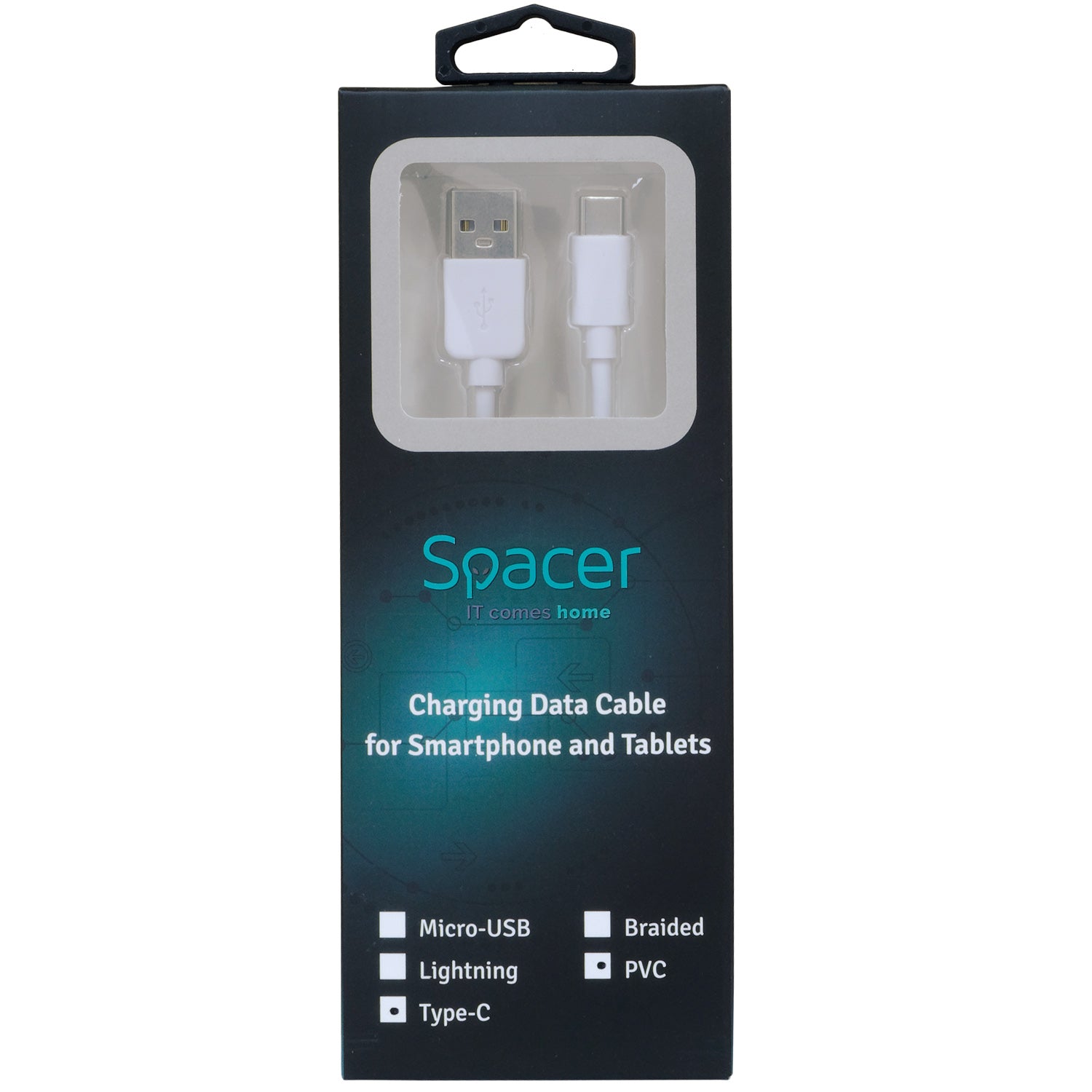 CABLU alimentare si date SPACER, pt. smartphone, USB 2.0 (T) la Type-C (T), PVC,2.1A, bulk, 0.5m, alb, "SPDC-TYPEC-PVC-W-0.5"