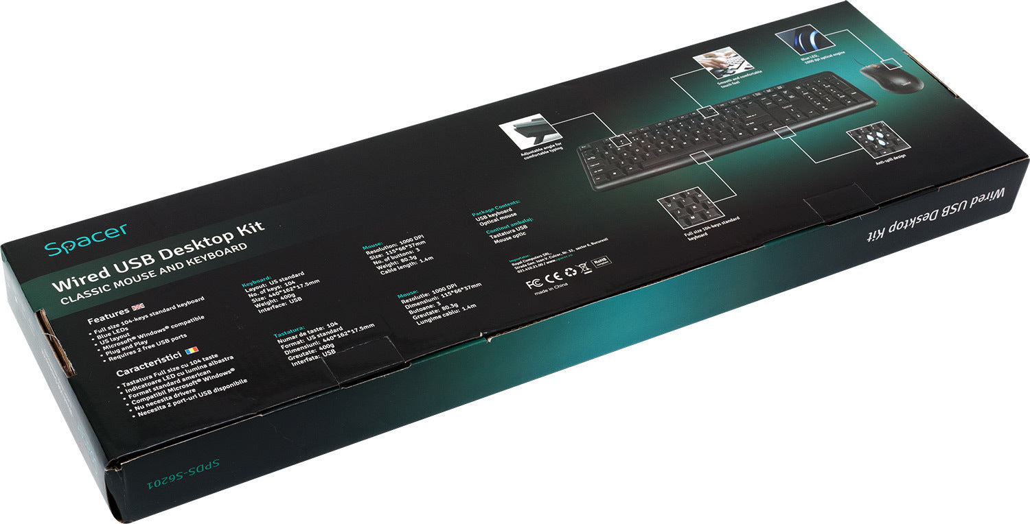 KIT wired SPACER USB, tastatura "SPKB-S62" + mouse optic "SPMO-F01", black, "SPDS-S6201" 45505412