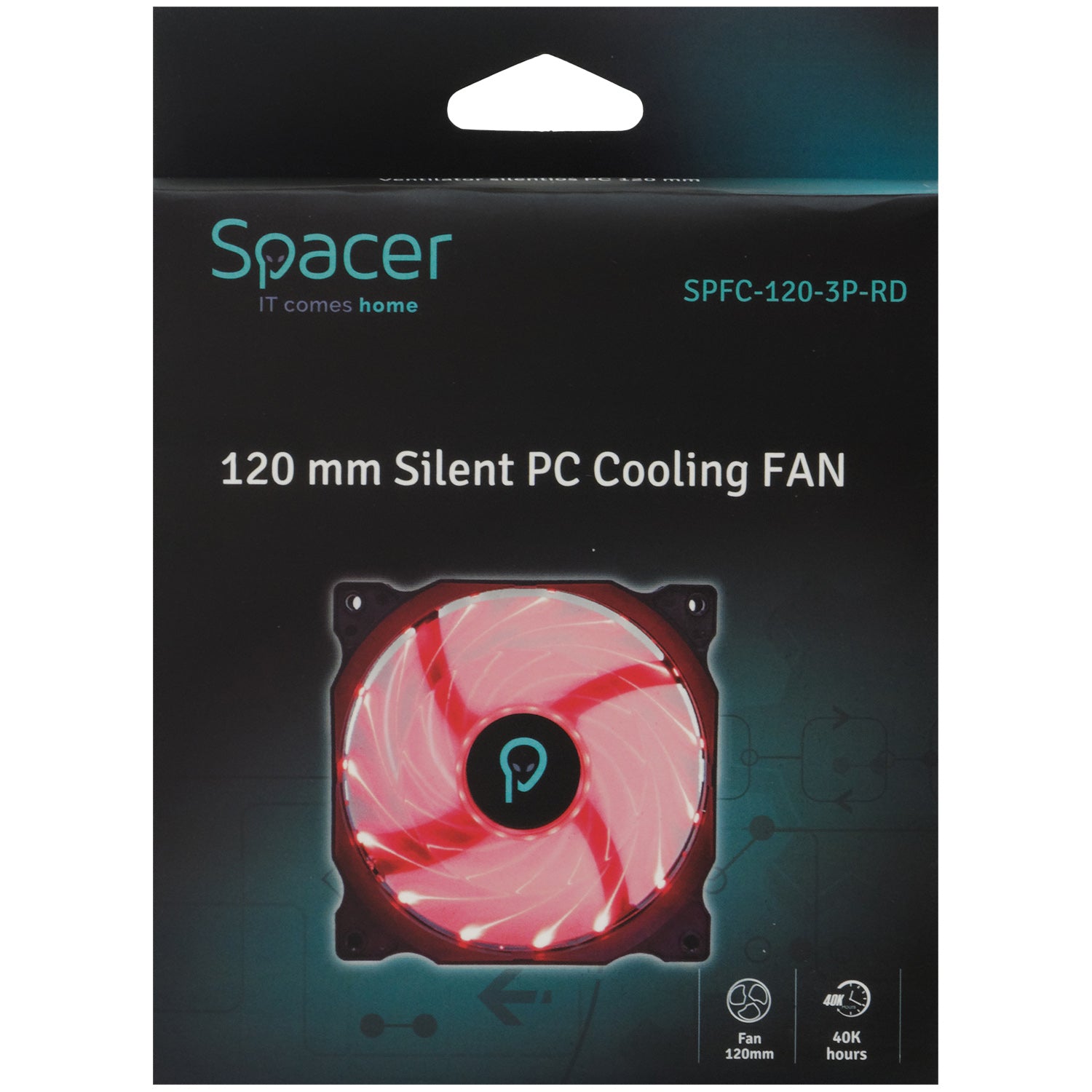 VENTILATOR SPACER PC Silent 120x120x25 mm, RED light, Hydraulic Bearing, 34CFM, conector 3-pin "SPFC-120-3P-RD"