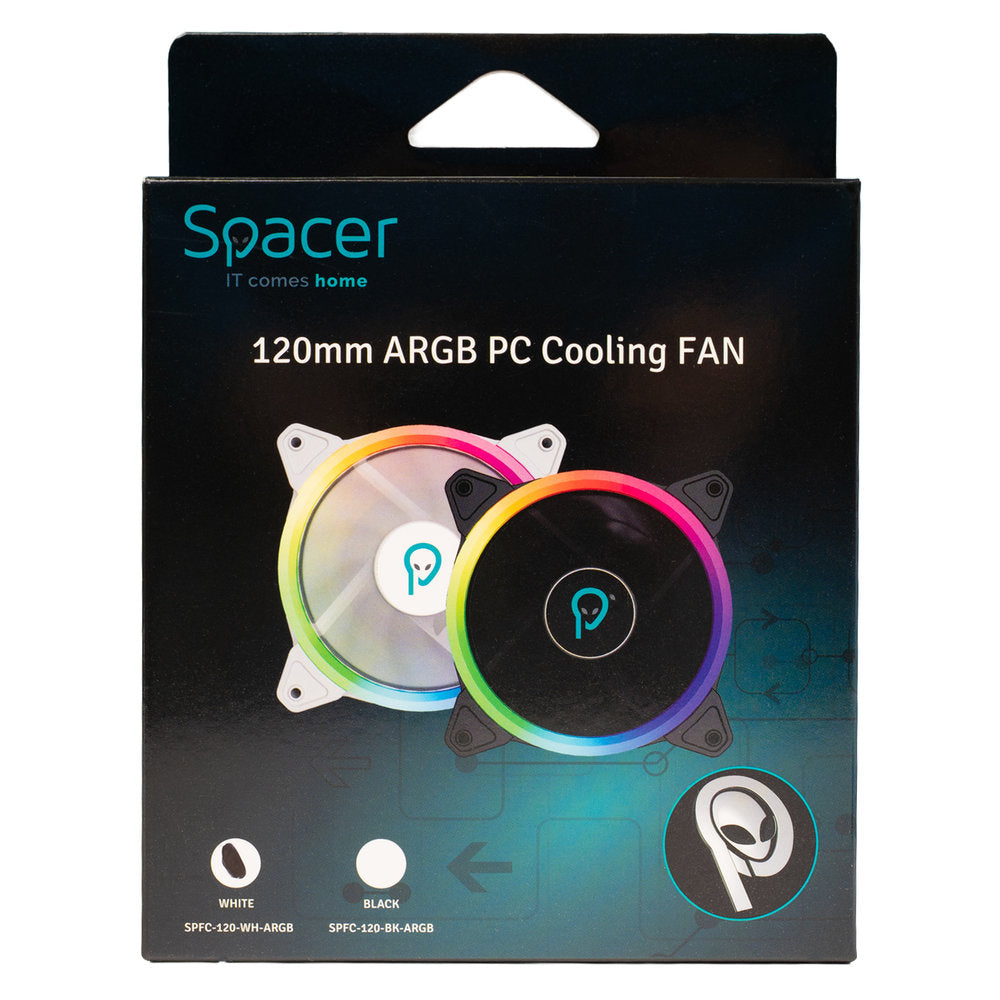 VENTILATOR SPACER PC 120x120x25 mm ARGB light diferite setari ale jocului de culori, posibilitate conectare fan hub, Hydraulic Bearing, conector 3/4-pin, white, " SPFC-120-WH-ARGB "