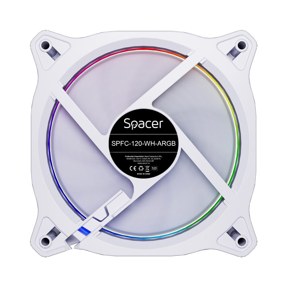 VENTILATOR SPACER PC 120x120x25 mm ARGB light diferite setari ale jocului de culori, posibilitate conectare fan hub, Hydraulic Bearing, conector 3/4-pin, white, " SPFC-120-WH-ARGB "