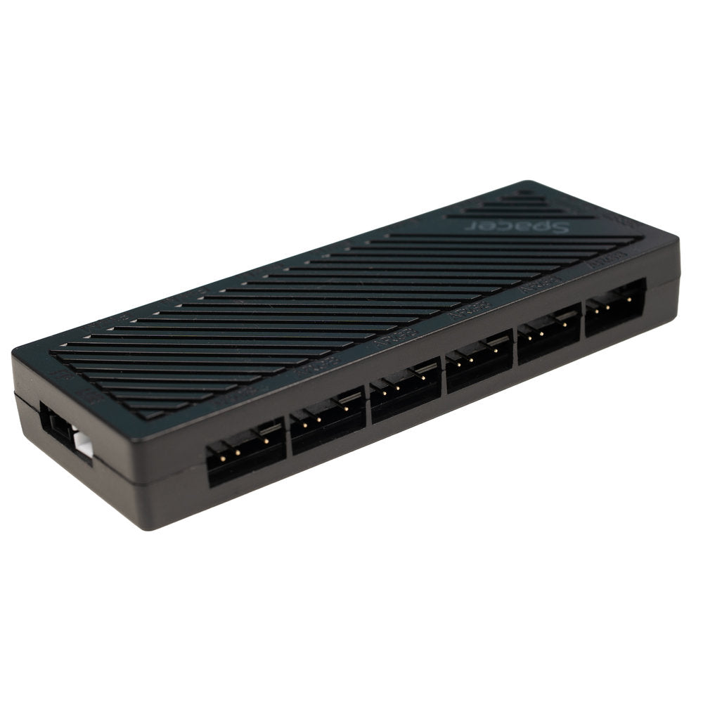 FAN HUB SPACER pt. maxim 6 ventilatoare ARGB, telecomanda pt. setat iluminarea RGB, sincronizare cu MB, alimentare 4-pin/ &nbsp;culori 3-pin, magnetic, black, "SPFC-ARGB-BK-6F "