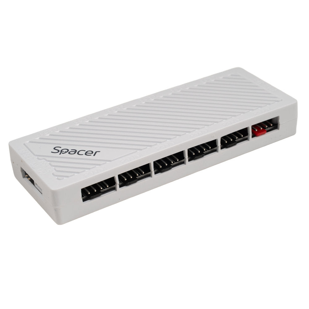 FAN HUB SPACER pt. maxim 6 ventilatoare ARGB, telecomanda pt. setat iluminarea RGB, sincronizare cu MB, alimentare 4-pin/ &nbsp;culori 3-pin, magnetic, white, "SPFC-ARGB-WH-6F "