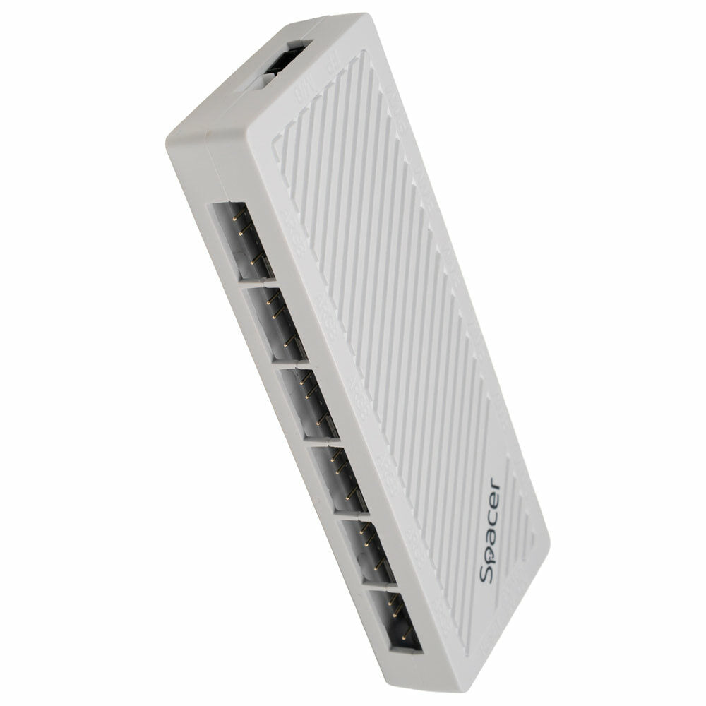 FAN HUB SPACER pt. maxim 6 ventilatoare ARGB, telecomanda pt. setat iluminarea RGB, sincronizare cu MB, alimentare 4-pin/ &nbsp;culori 3-pin, magnetic, white, "SPFC-ARGB-WH-6F "
