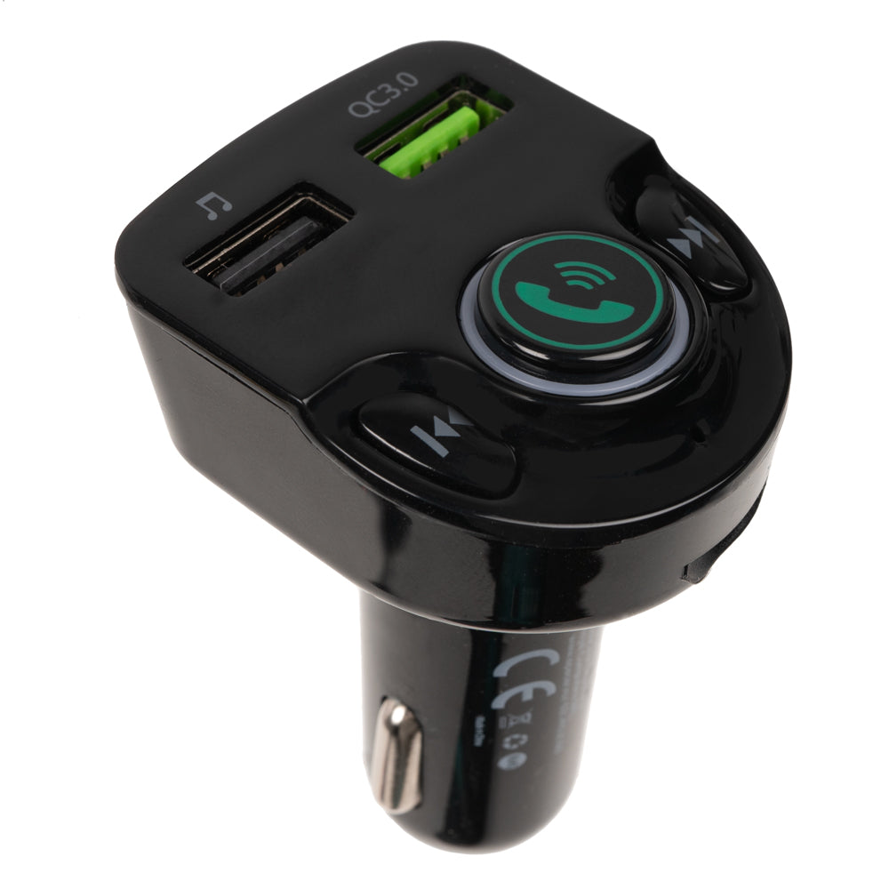 MODULATOR AUTO FM SPACER, Bluetooth 5.0. 1xUSB QC3.0 &amp; 1xUSB max. 5V/3.1A, 12V-24V, max. 10-15m, mic max. 0-2m, format MP3/WMA, 206 canale 87.5-108Mhz, USB disk, microSD, answer/reject/hang up/redial, black, "SPFM-01-QC"