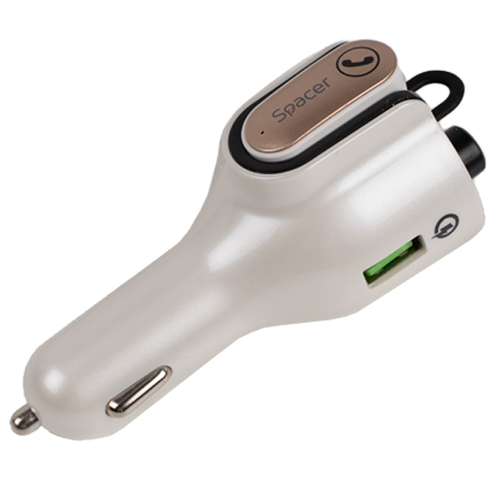 MODULATOR AUTO FM SPACER cu casca Bluetooth 5.0, 1xUSB QC3.0 + Type-C; 1xUSB max. 5V/3.1A, earphone 30mAh, 12V-24V, max. 10-15m, mic max. 0-2m, format MP3/WMA, 206 canale 87.5-108Mhz, USB disk, white, "SPFM-HS1-QC"