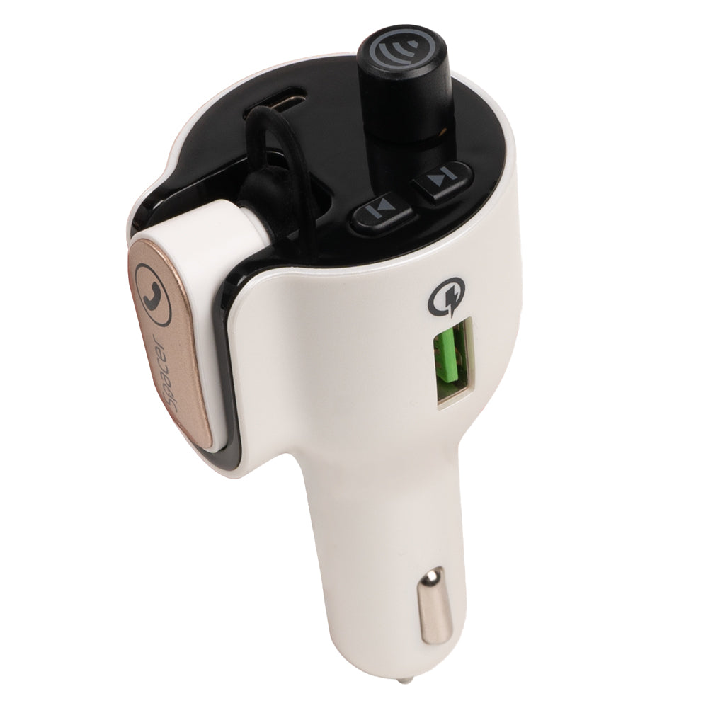MODULATOR AUTO FM SPACER cu casca Bluetooth 5.0, 1xUSB QC3.0 + Type-C; 1xUSB max. 5V/3.1A, earphone 30mAh, 12V-24V, max. 10-15m, mic max. 0-2m, format MP3/WMA, 206 canale 87.5-108Mhz, USB disk, white, "SPFM-HS1-QC"