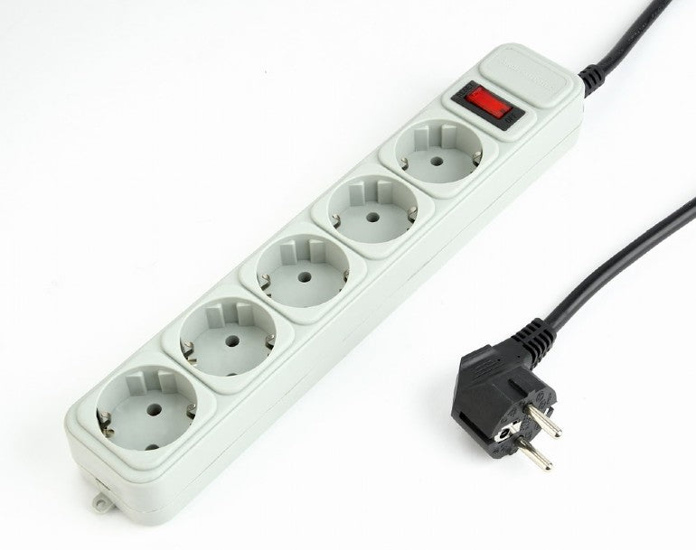 PRELUNGITOR GEMBIRD, Schuko x 5, conectare prin Schuko (T), cablu 3 m, 16 A, protectie supratensiune, protectie copii, gri, "SPG3-B-10C"