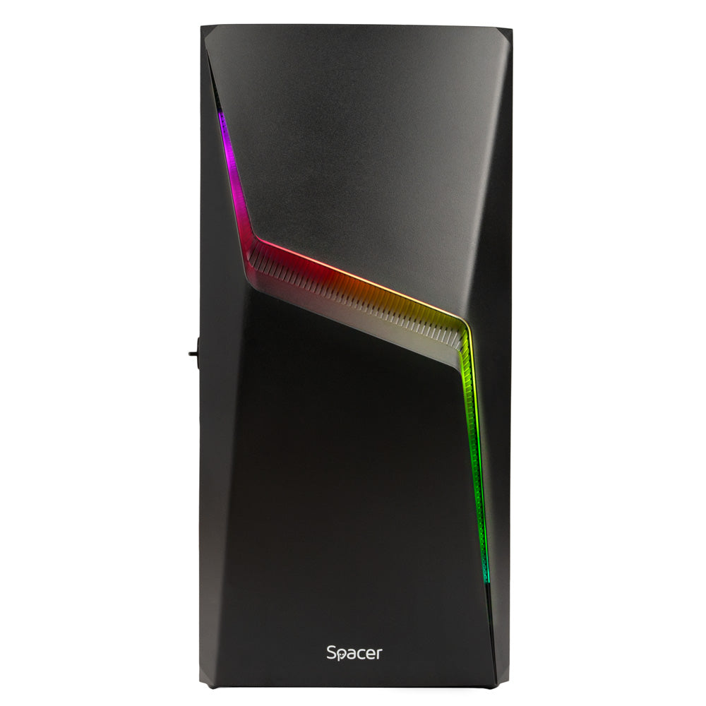 CARCASA SPACER - gaming, Middle Tower, ATX, "THUNDER", fara sursa, usa sticla securizata (balama), banda LED RGB, USB 2.0 x 2, USB 3.0 x 1, HD-Audio Jack 3.5mm x 2, mesh , "SPGC-THUNDER"