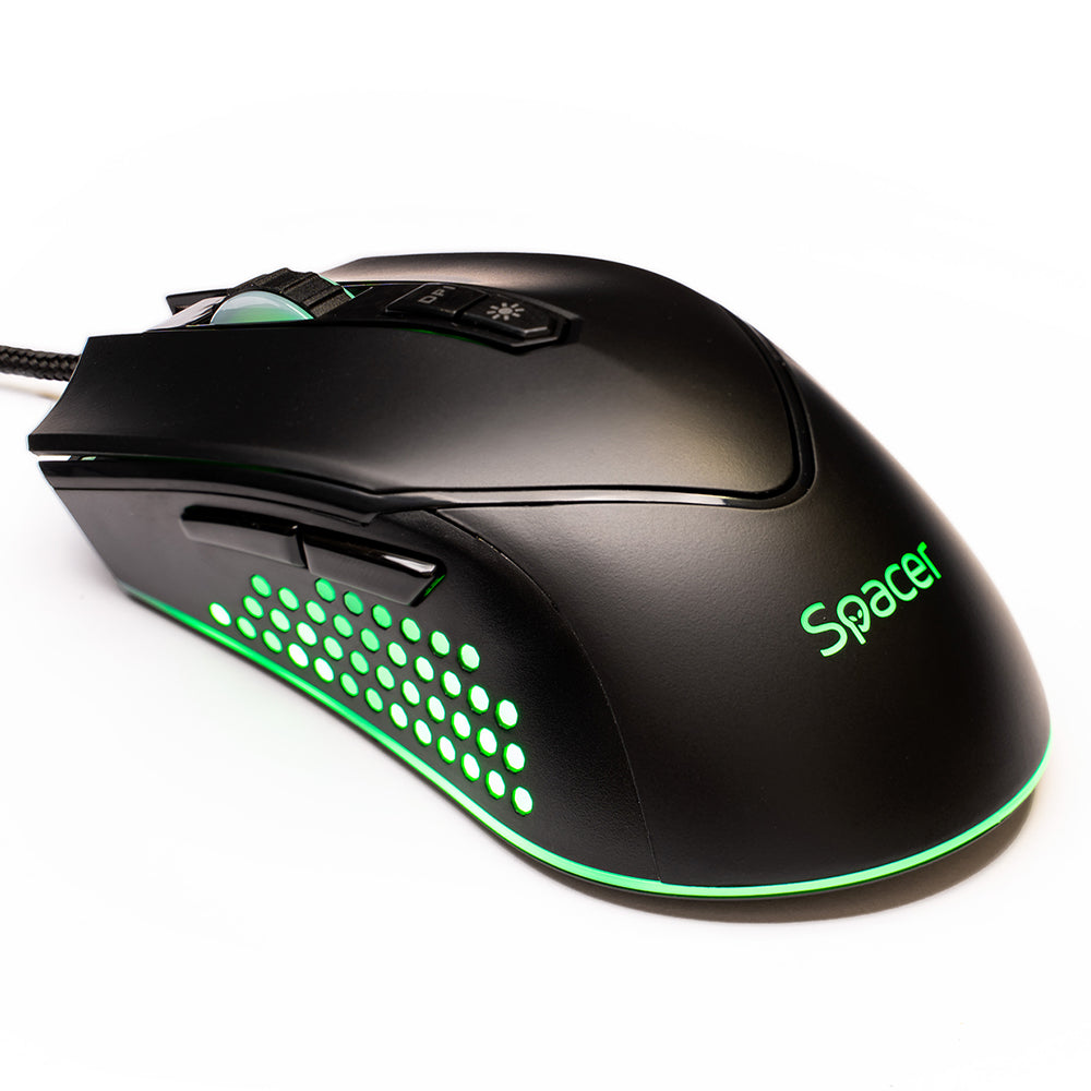 MOUSE Spacer - gaming, gaming, cu fir, USB, optic, 12.000 dpi, butoane/scroll 7/1, iluminare RGB, negru, "SPGM-ALIEN-NOVA"