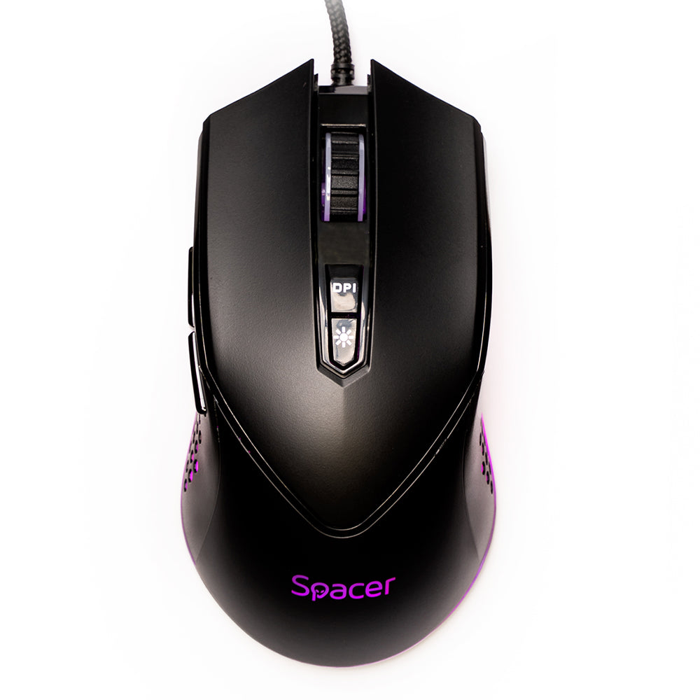 MOUSE Spacer - gaming, gaming, cu fir, USB, optic, 12.000 dpi, butoane/scroll 7/1, iluminare RGB, negru, "SPGM-ALIEN-NOVA"