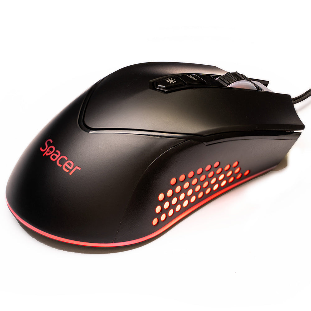 MOUSE Spacer - gaming, gaming, cu fir, USB, optic, 12.000 dpi, butoane/scroll 7/1, iluminare RGB, negru, "SPGM-ALIEN-NOVA"
