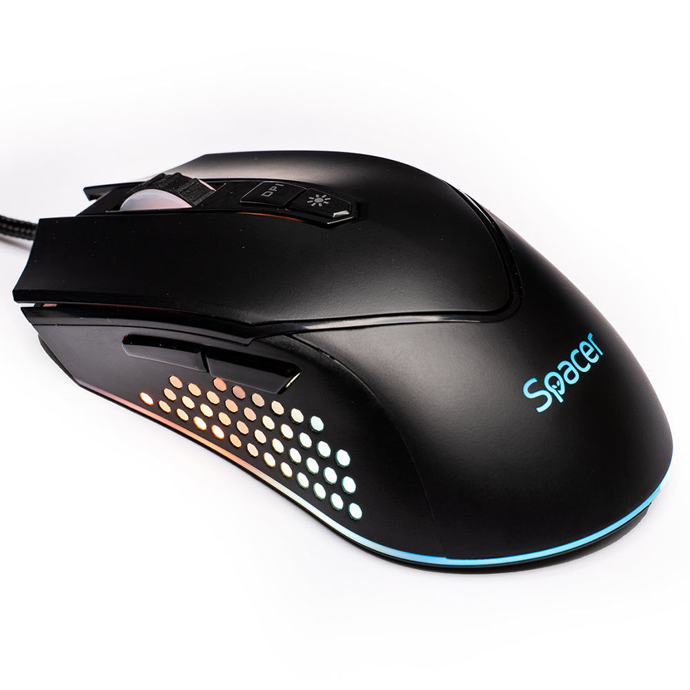 MOUSE Spacer - gaming, gaming, cu fir, USB, optic, 12.000 dpi, butoane/scroll 7/1, iluminare RGB, negru, "SPGM-ALIEN-NOVA"