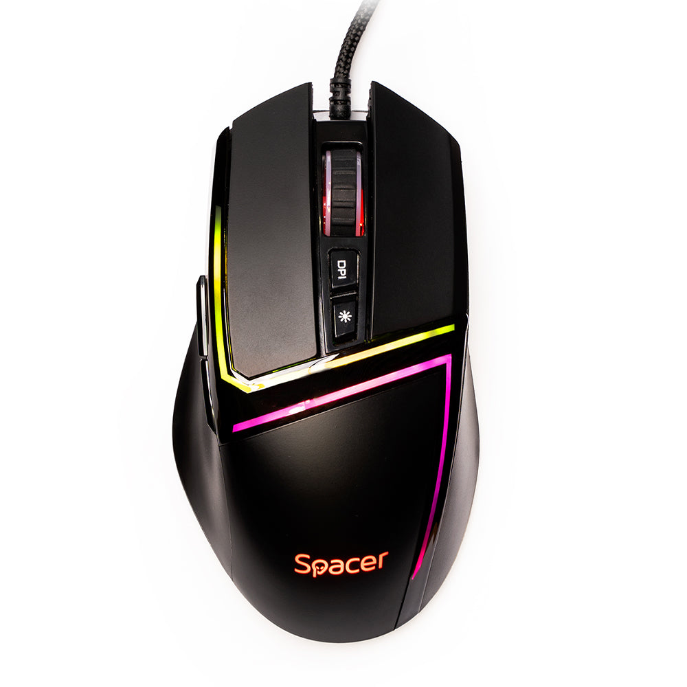 MOUSE Spacer - gaming, gaming, cu fir, USB, optic, 12.000 dpi, butoane/scroll 7/1, iluminare RGB, negru, "SPGM-ALIEN-PRO"