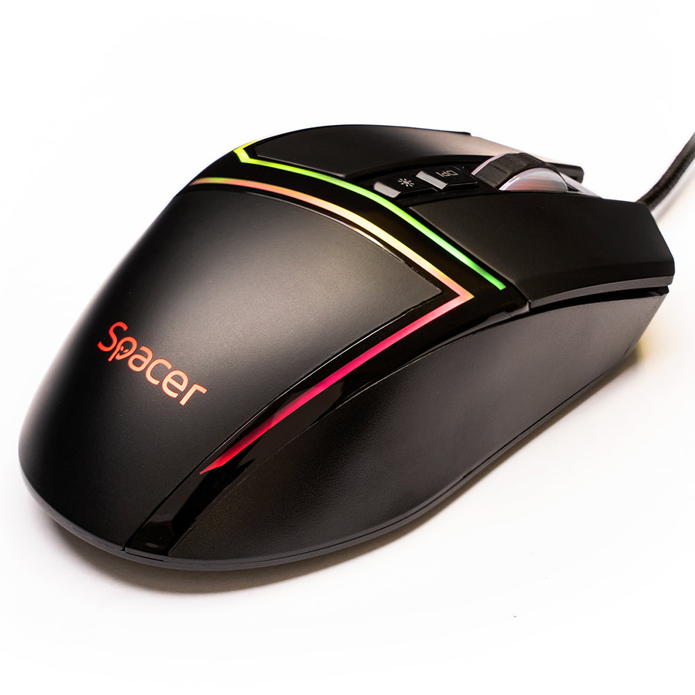 MOUSE Spacer - gaming, gaming, cu fir, USB, optic, 12.000 dpi, butoane/scroll 7/1, iluminare RGB, negru, "SPGM-ALIEN-PRO"