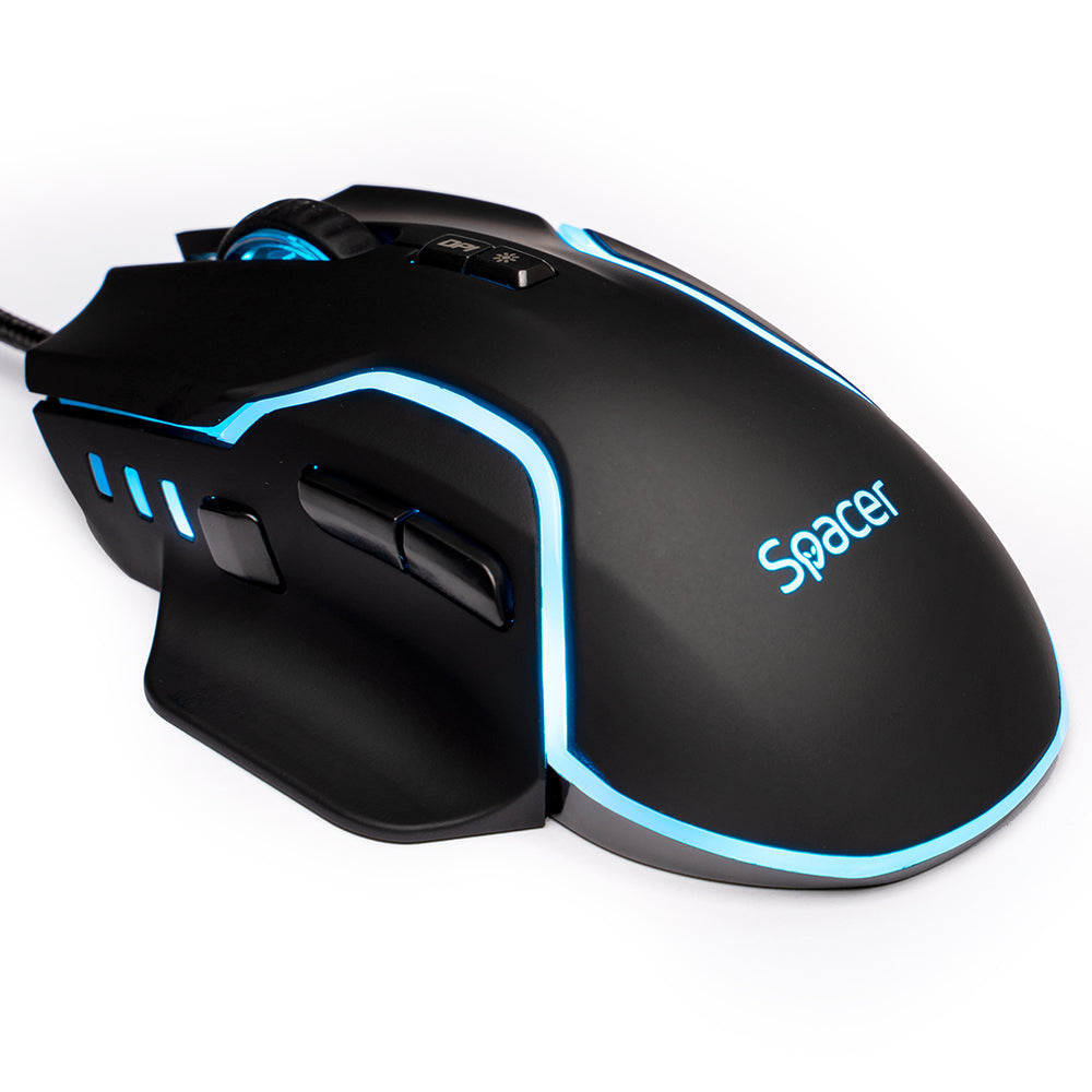 MOUSE Spacer - gaming, gaming, cu fir, USB, optic, 12.000 dpi, butoane/scroll 8/1, iluminare RGB, negru, "SPGM-ALIEN-RACE"