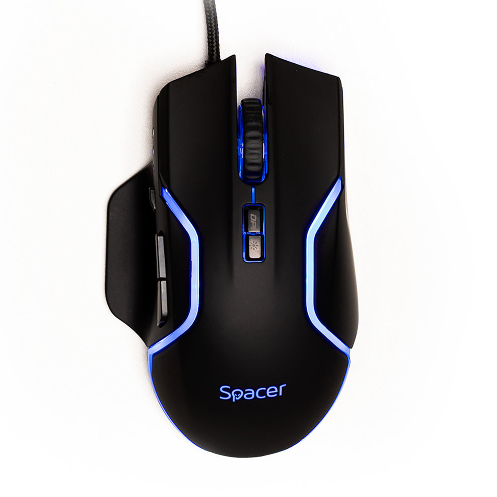MOUSE Spacer - gaming, gaming, cu fir, USB, optic, 12.000 dpi, butoane/scroll 8/1, iluminare RGB, negru, "SPGM-ALIEN-RACE"