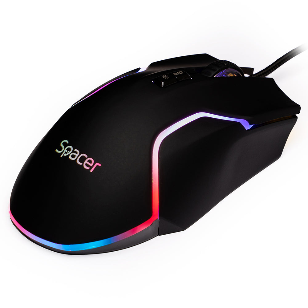 MOUSE Spacer - gaming, gaming, cu fir, USB, optic, 12.000 dpi, butoane/scroll 8/1, iluminare RGB, negru, "SPGM-ALIEN-RACE"