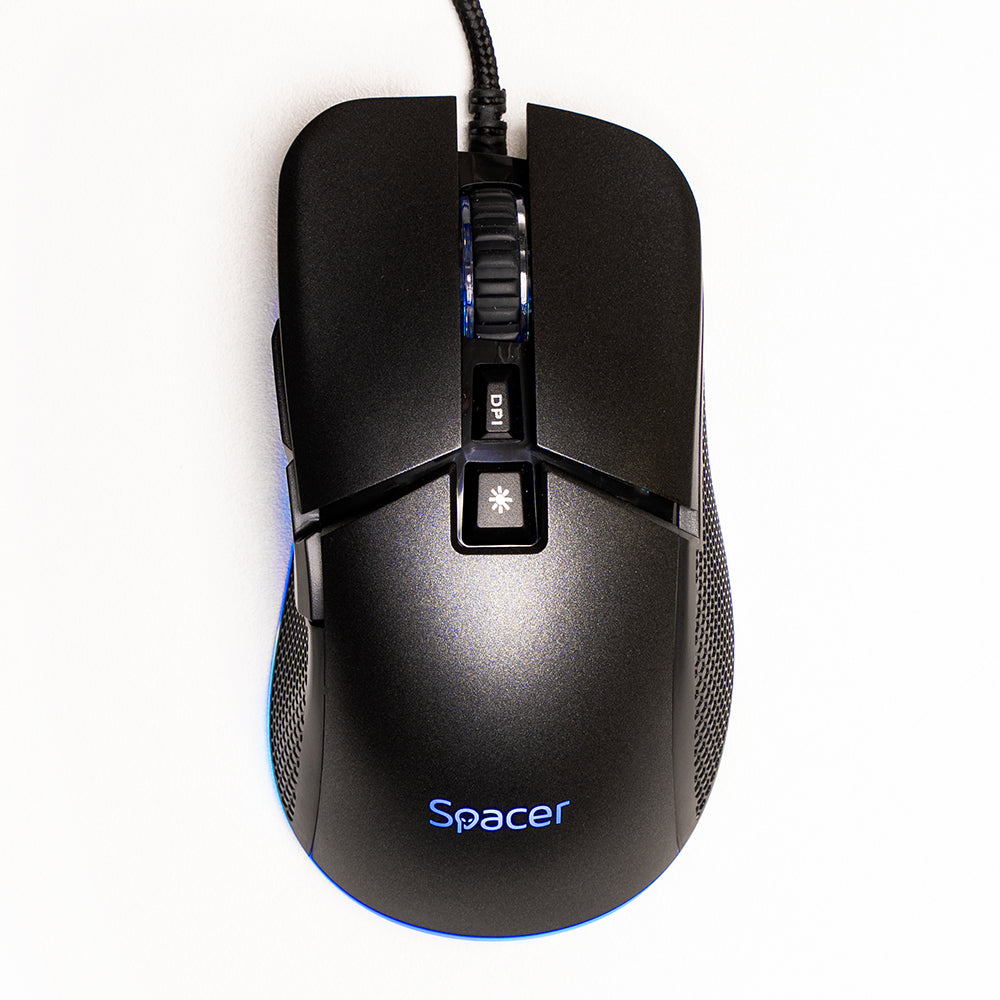 MOUSE Spacer - gaming, gaming, cu fir, USB, optic, rezolutie selectabila max. 8.000 dpi, butoane/scroll 7/1, iluminare RGB, negru, "SPGM-PULSAR-PRO"