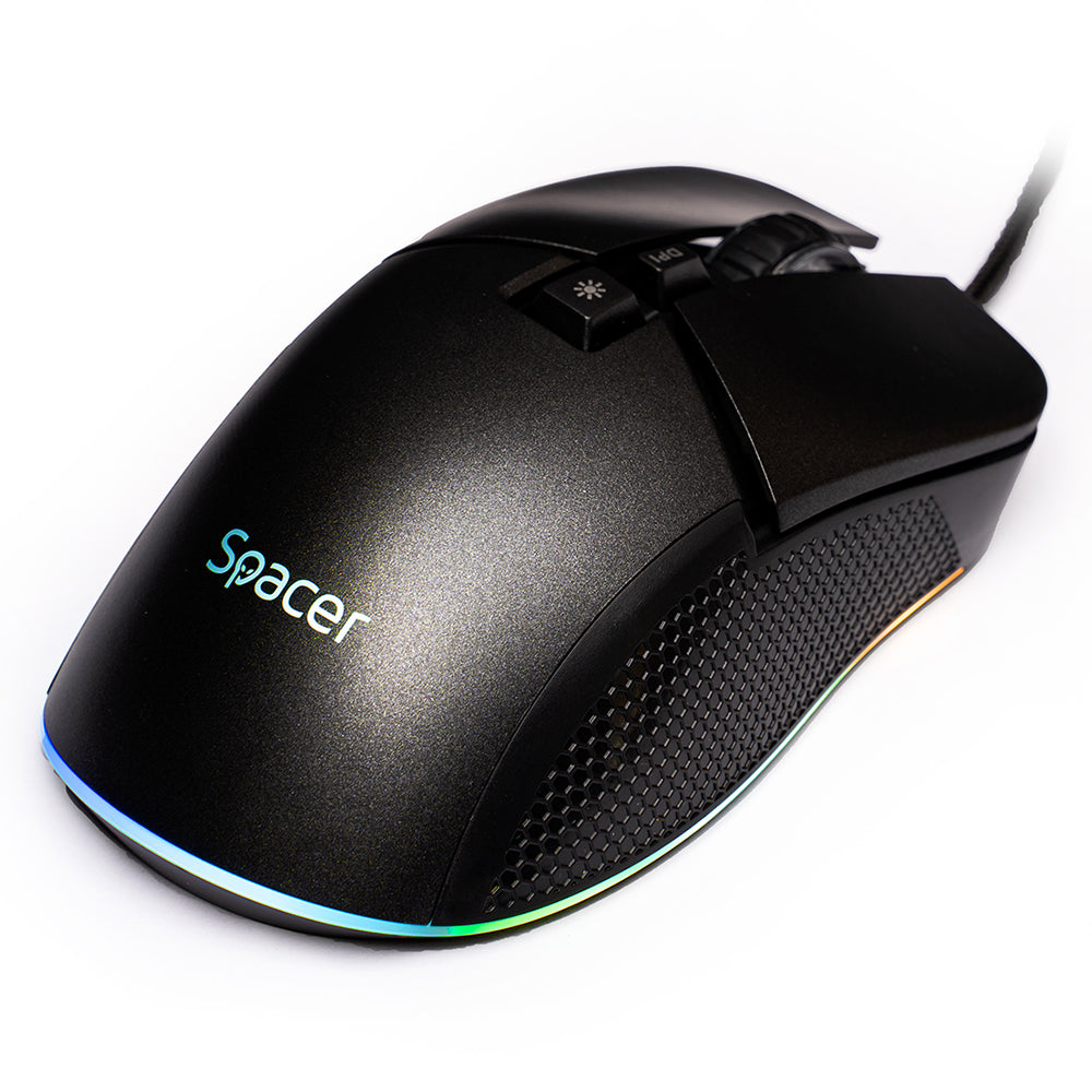 MOUSE Spacer - gaming, gaming, cu fir, USB, optic, rezolutie selectabila max. 8.000 dpi, butoane/scroll 7/1, iluminare RGB, negru, "SPGM-PULSAR-PRO"