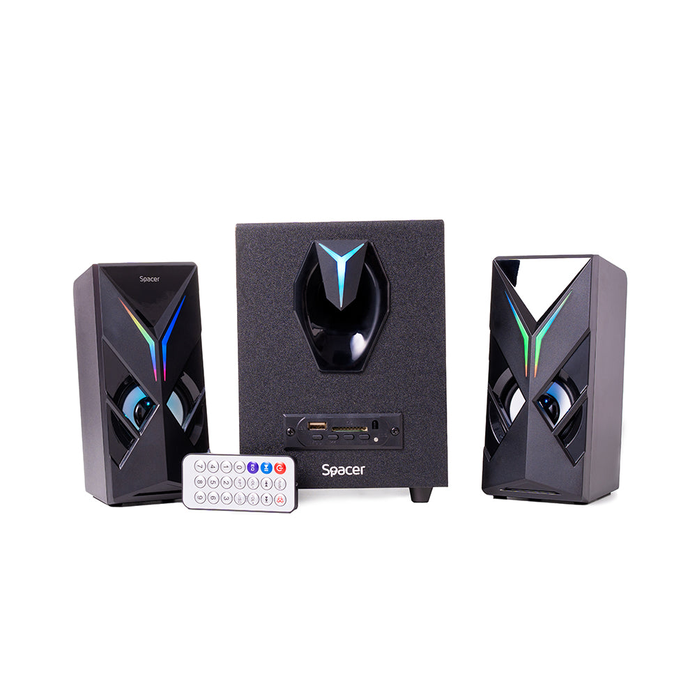 BOXE SPACER Gaming 2.1, RMS: 14W (2 x 3W + 8W), bluetooth, telecomanda wireless, control volum, bass, subwoofer lemn MDF
