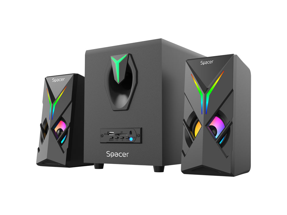 BOXE SPACER Gaming 2.1, RMS: 14W (2 x 3W + 8W), bluetooth, telecomanda wireless, control volum, bass, subwoofer lemn MDF