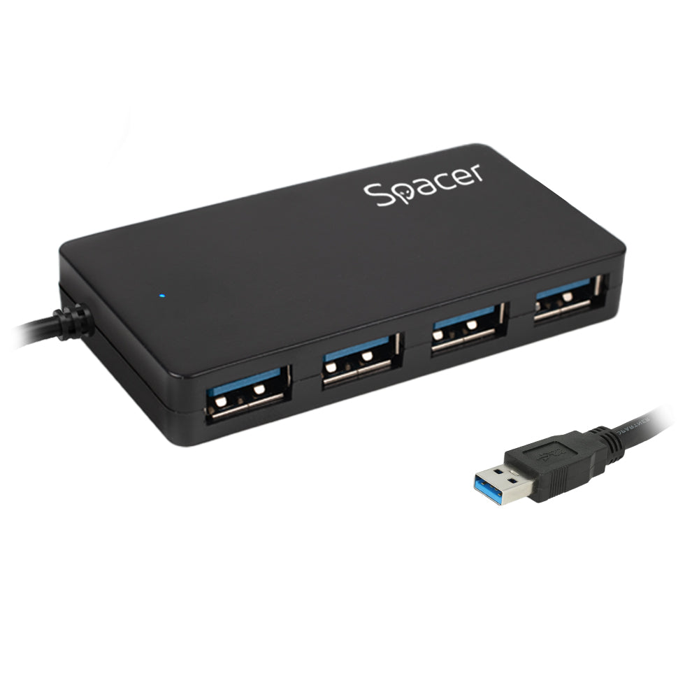 HUB extern SPACER, porturi USB: USB 3.0 x 4, conectare prin USB 3.0, cablu 1m lungime, negru, "SPH-332" 45504832