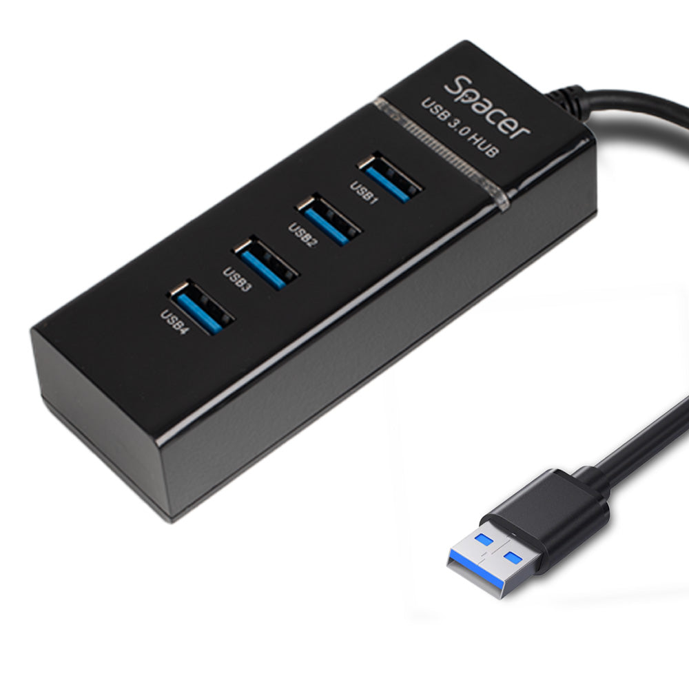HUB extern SPACER, porturi USB: USB 3.0 x 4, conectare prin USB 3.0, 1m lungime cablu, negru, 45507057 "SPH-4USB30-01"