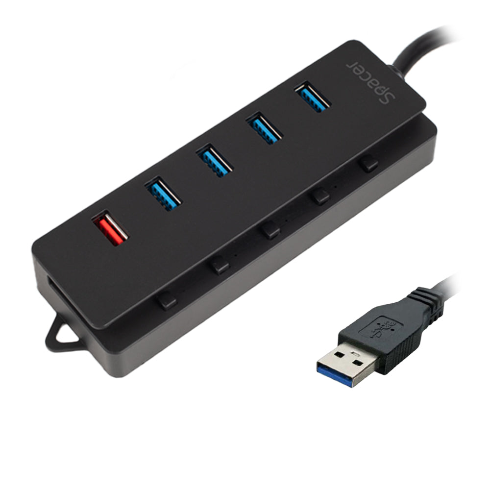 HUB extern SPACER, porturi USB: USB 3.0 x 4, Port USB Quick Charge x 1, conectare prin USB 3.0, Alimentare retea 220V,negru, "SPH-4USB30-1QC"