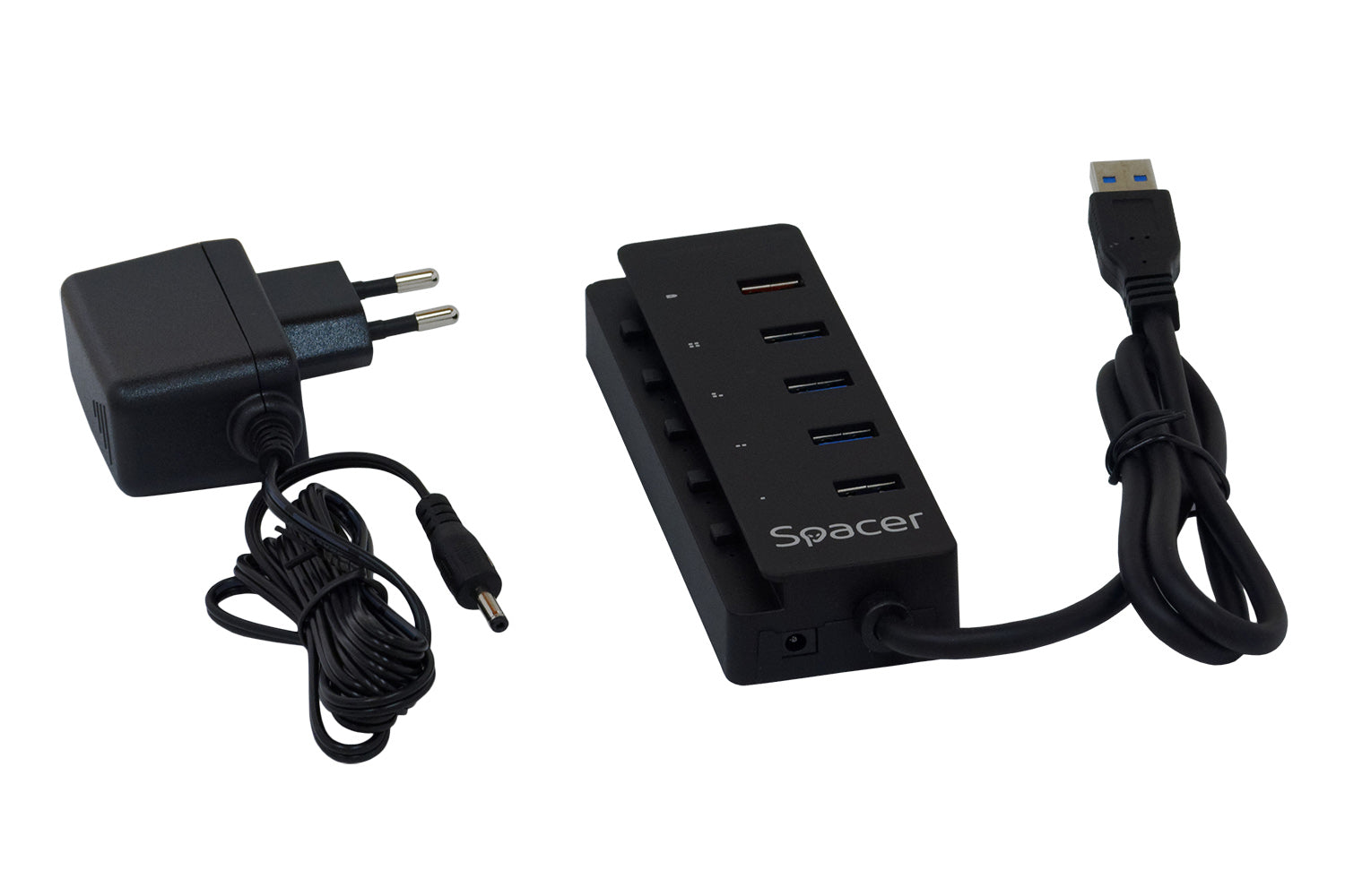 HUB extern SPACER, porturi USB: USB 3.0 x 4, Port USB Quick Charge x 1, conectare prin USB 3.0, Alimentare retea 220V,negru, "SPH-4USB30-1QC"