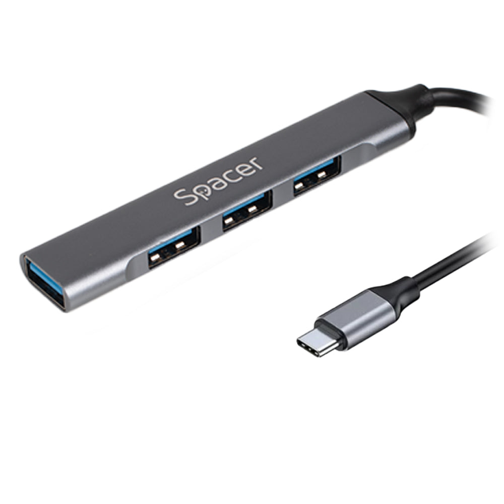 HUB extern SPACER, porturi USB:USB 3.0 X 1, USB 2.0 x 3, conectare prin TYPE-C, cablu 1m, aluminiu, , "SPHB-TYPEC-4U-01"
