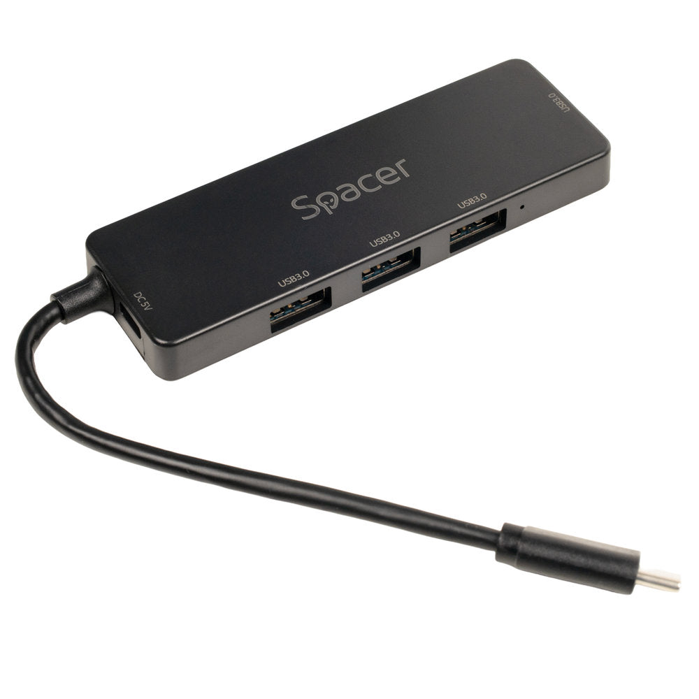 HUB extern SPACER, porturi USB:USB 3.0 X 4, 5V in (Type-C), conectare prin TYPE-C, cablu 15cm, ABS, , "SPHB-TYPEC-4U30-09"