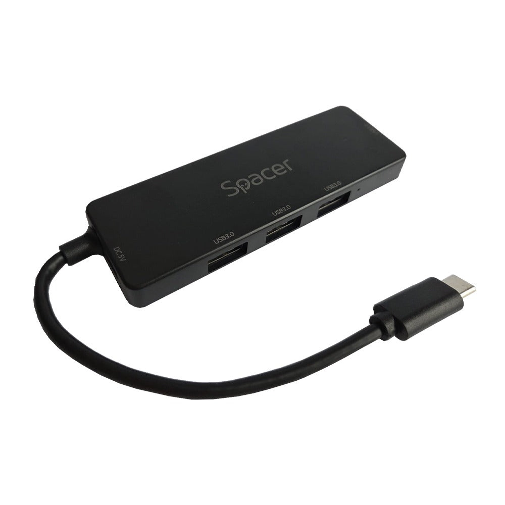 HUB extern SPACER, porturi USB:USB 3.0 X 4, 5V in (Type-C), conectare prin TYPE-C, cablu 15cm, ABS, , "SPHB-TYPEC-4U30-09"