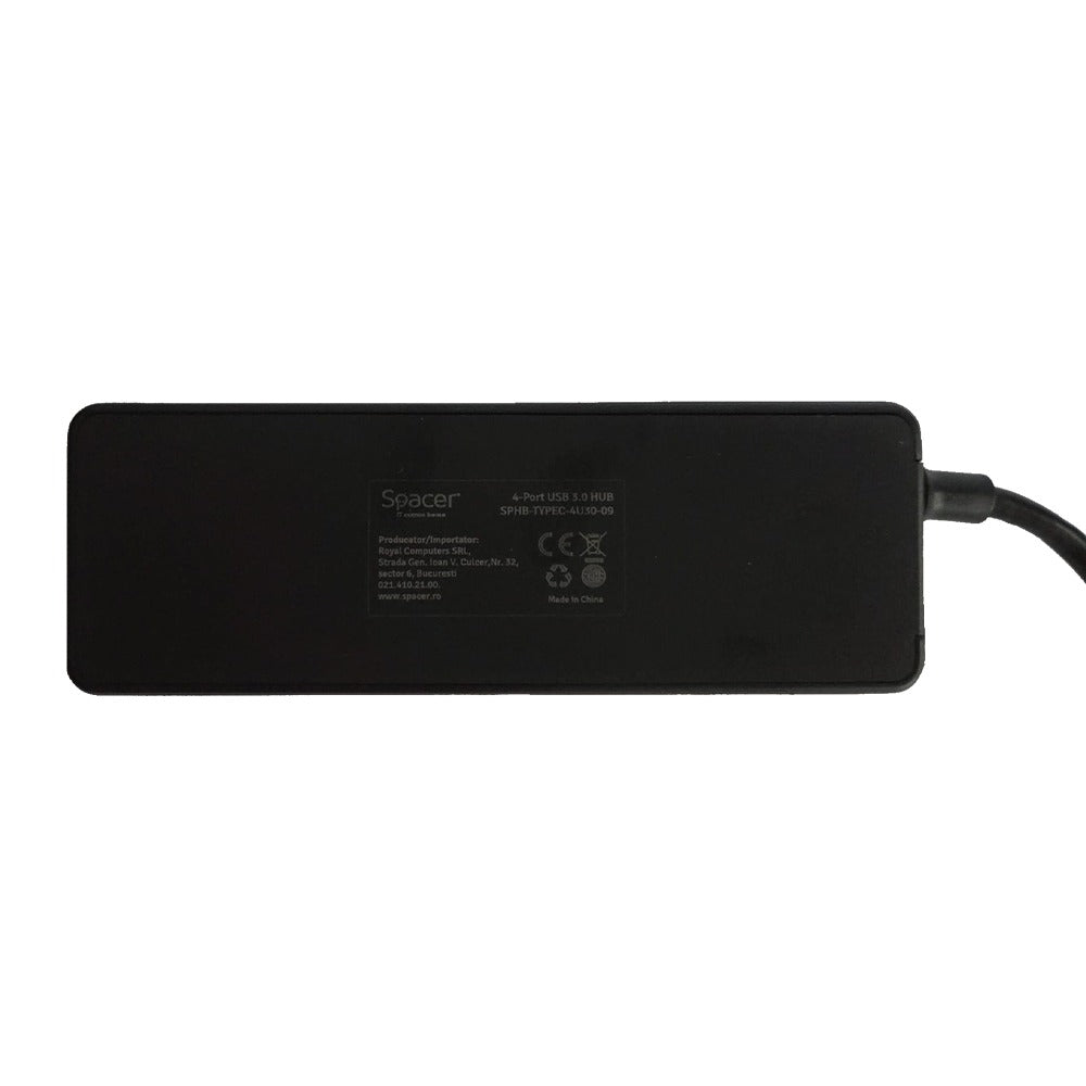 HUB extern SPACER, porturi USB:USB 3.0 X 4, 5V in (Type-C), conectare prin TYPE-C, cablu 15cm, ABS, , "SPHB-TYPEC-4U30-09"