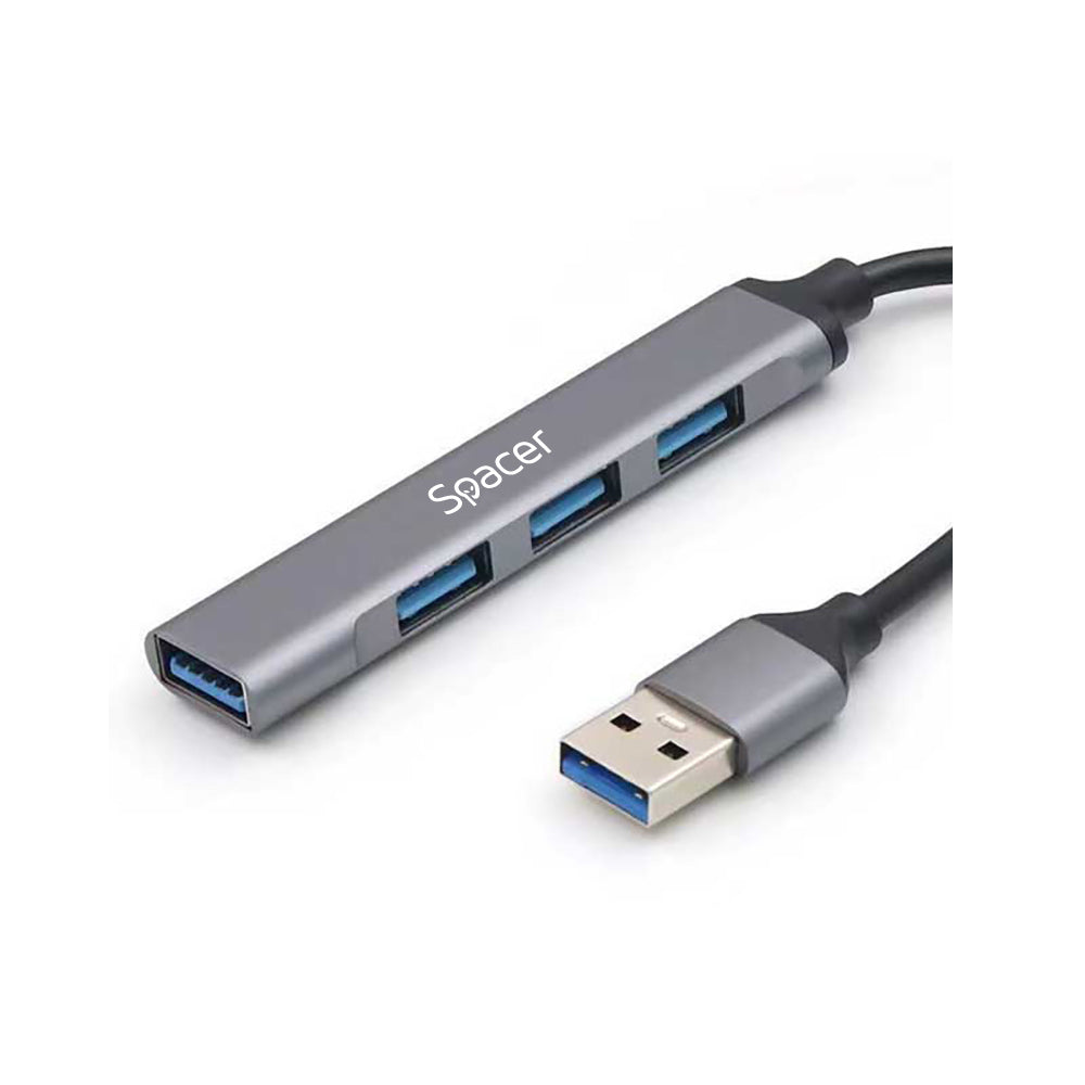 HUB extern SPACER, porturi USB:USB 3.0 X 1, USB 2.0 x 3, conectare prin USB 3.0, cablu 1m, aluminiu, , "SPHB-USB-4U-01"