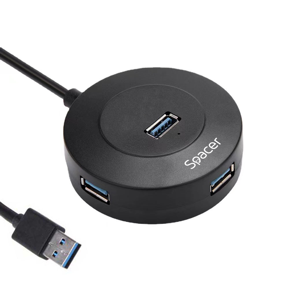 HUB extern SPACER, porturi USB:USB 3.0 X 1, USB 2.0 x 3, conectare prin USB 3.0, cablu 1m,Plastic ABS, Negru, , "SPHB-USB-4U-02"