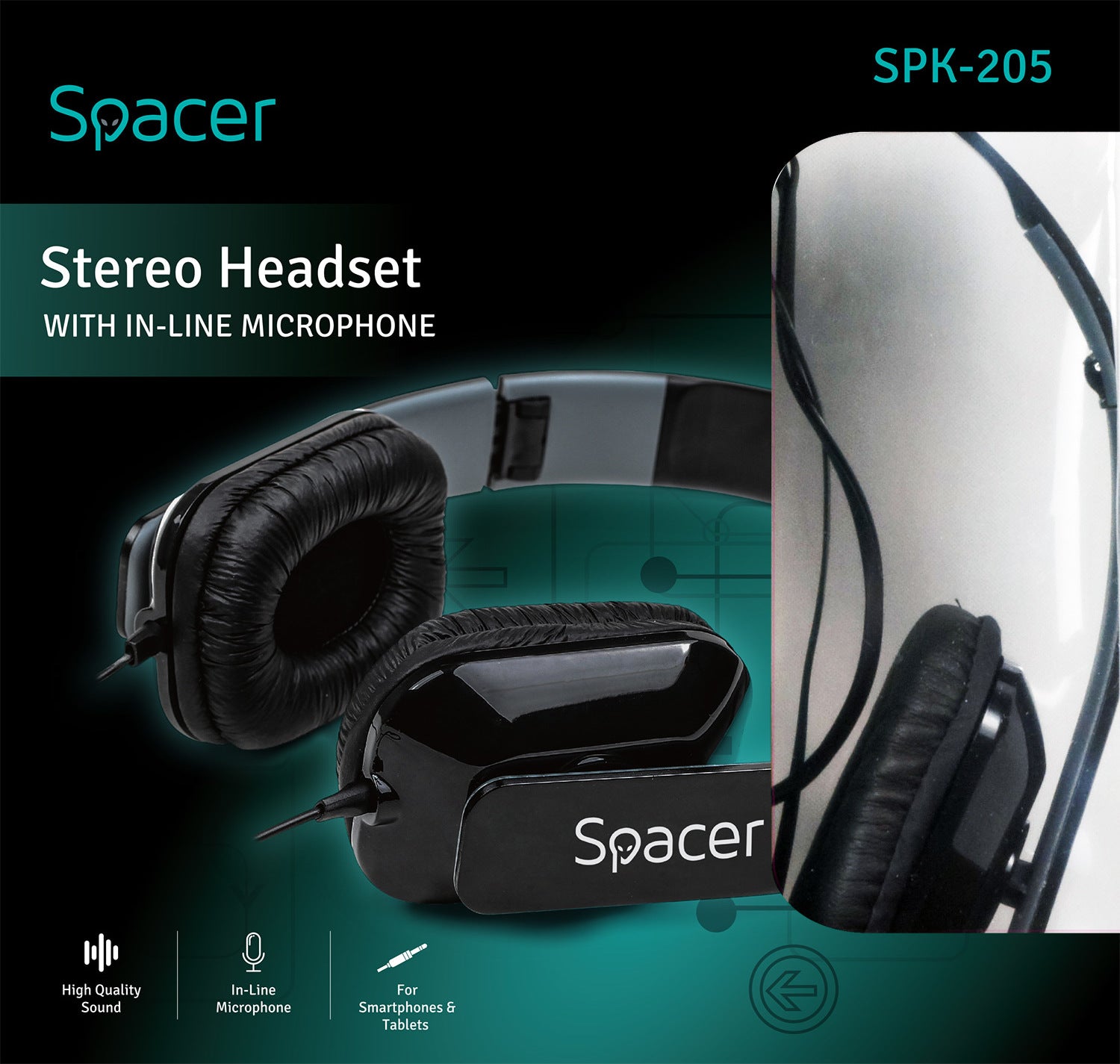 CASTI SPACER cu microfon. pe fir (handsfree), jack 3.5mm, black "SPK-205"   (include TV 0.75 lei)