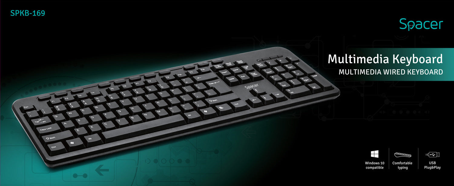 TASTATURA SPACER USB, multimedia, 104 taste + 11 taste multimedia, anti-spill, black, "SPKB-169" 45504123